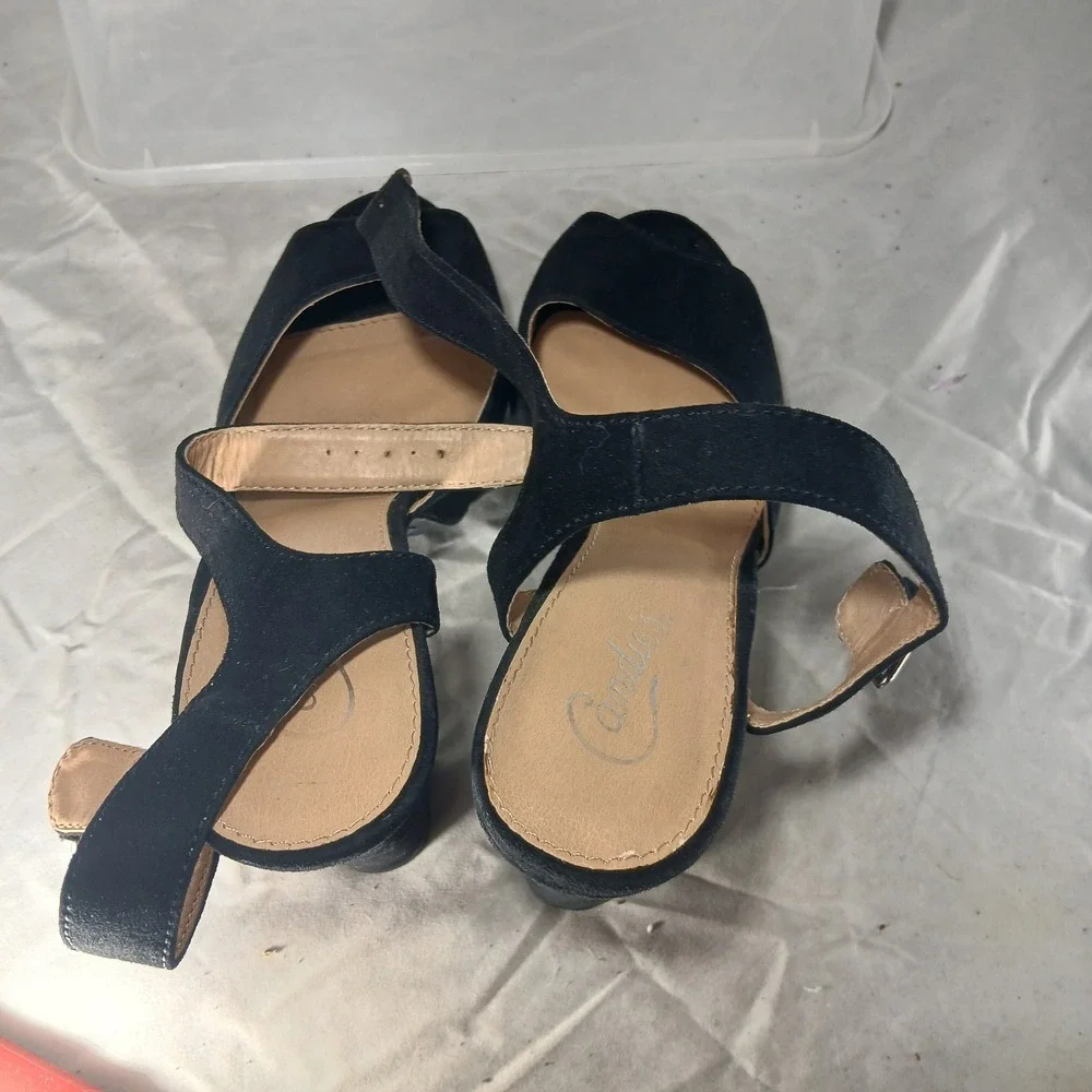 Candies Black Suede Platform Chunky HeelAnkle Strap‎ Sandals Shoes Size 10
